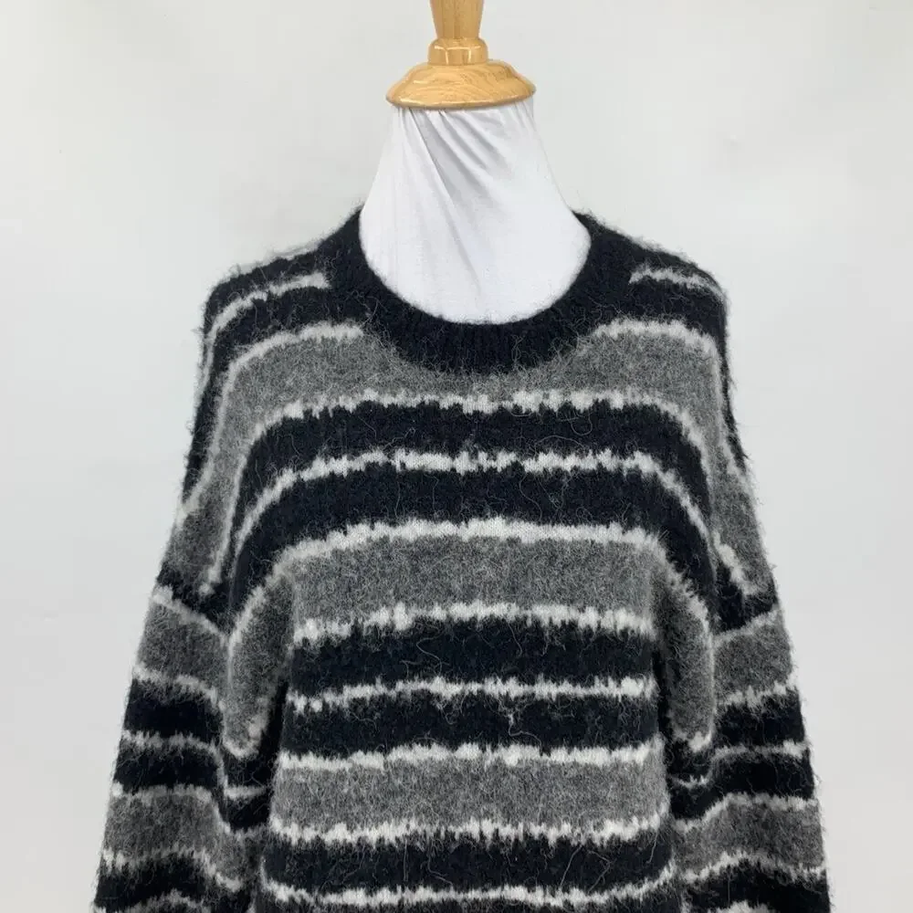 AllSaints Sweater Mens M Medium Oskar Striped Oversized Fit Wool Alpaca Blend